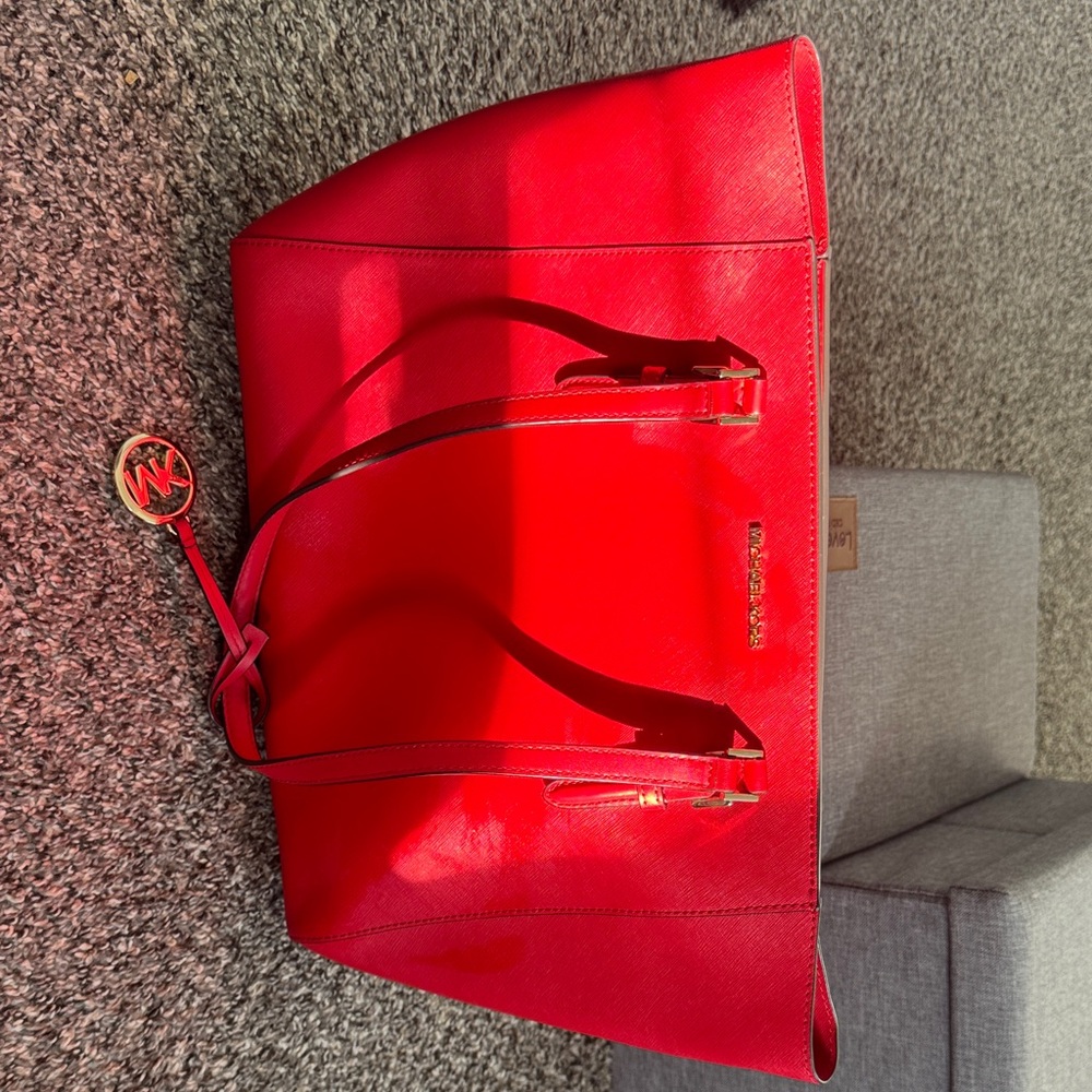 Large Michael Kors Bright Red Saffiano Leather Tote